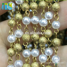 XULIN New Design Gold Color Pearl Metal Wire Rosary Beads Chain